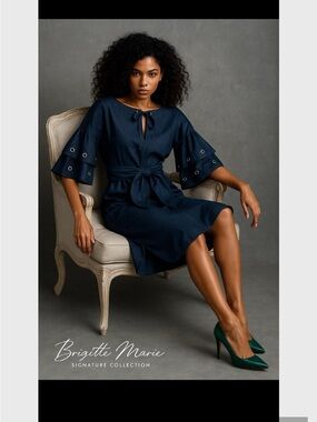 Dark Denim Tie-Waist Midi Dress
